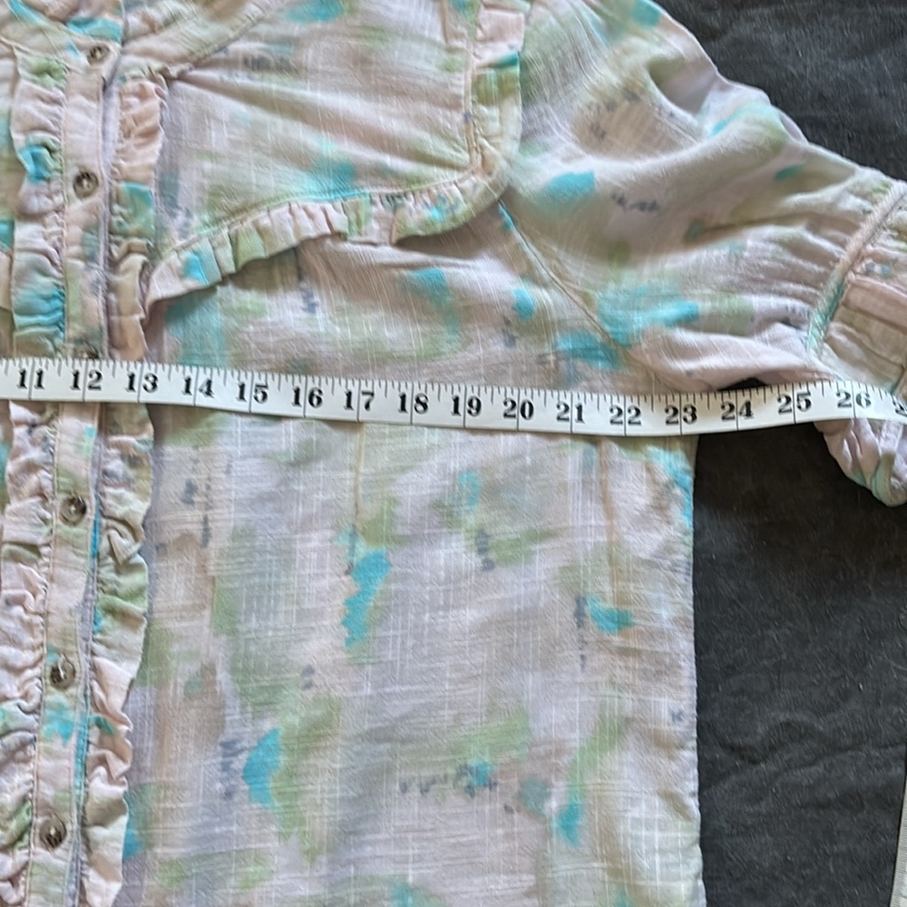 Democracy Elbow Sleeve button down ruffle trim yoke woven shirt/top XL - Picture 12 of 16